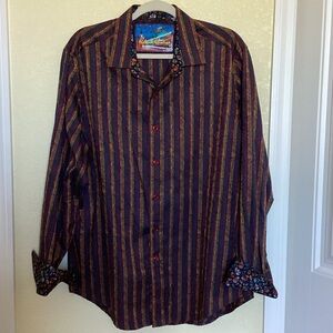 Robert Graham Men's Shirt - Purple and Gold Stripes